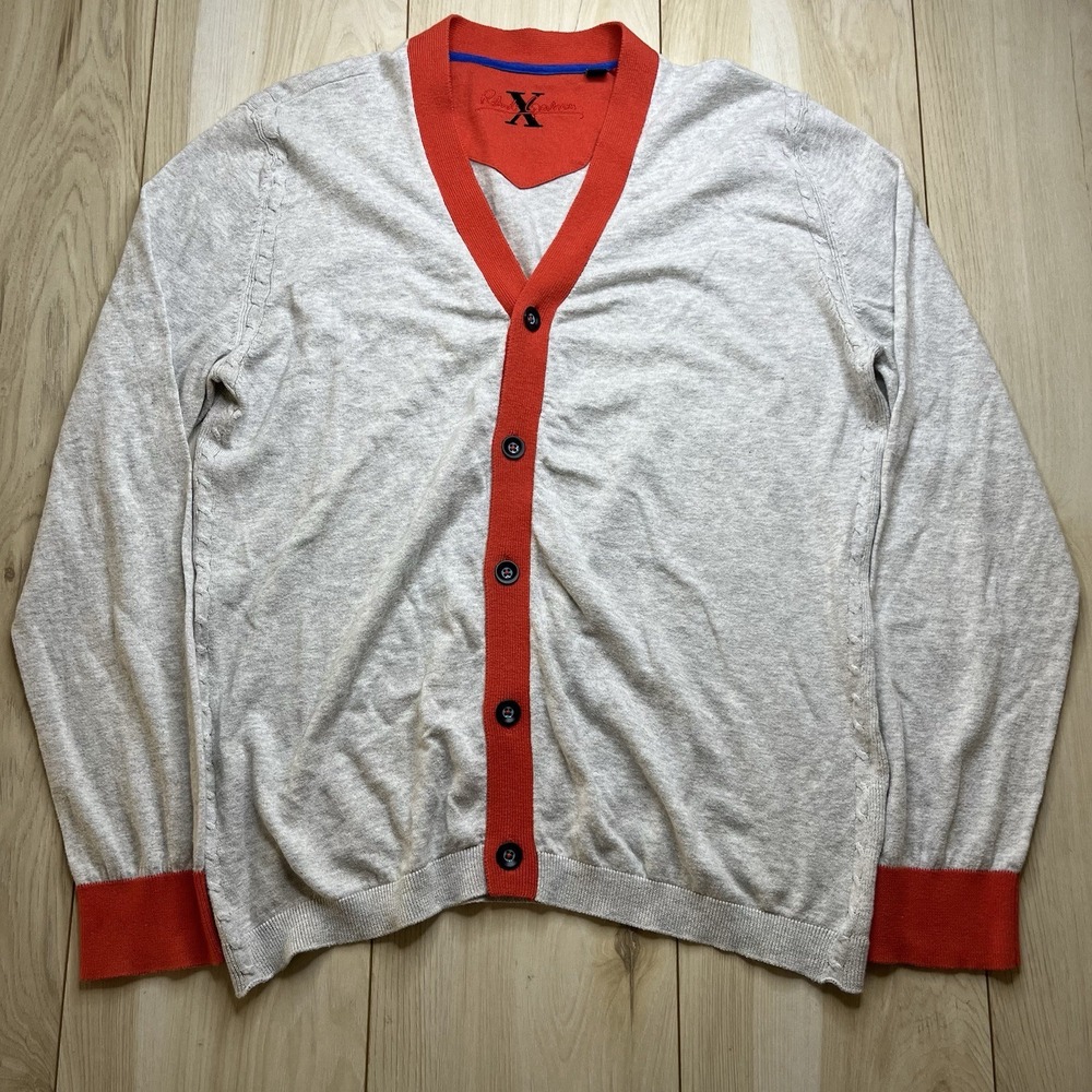 Robert Graham Cashmere Cotton Blend Cardigan Sweater Mens Size Large Beige Red